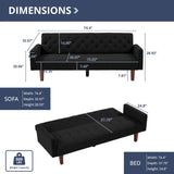 74" Velvet Futon Sofa Bed, Adjustable Backrest Convertible Loveseat Sleeper Couch with Tapered Wood Legs for Small Space