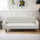74" Velvet Futon Sofa Bed, Adjustable Backrest Convertible Loveseat Sleeper Couch with Tapered Wood Legs for Small Space