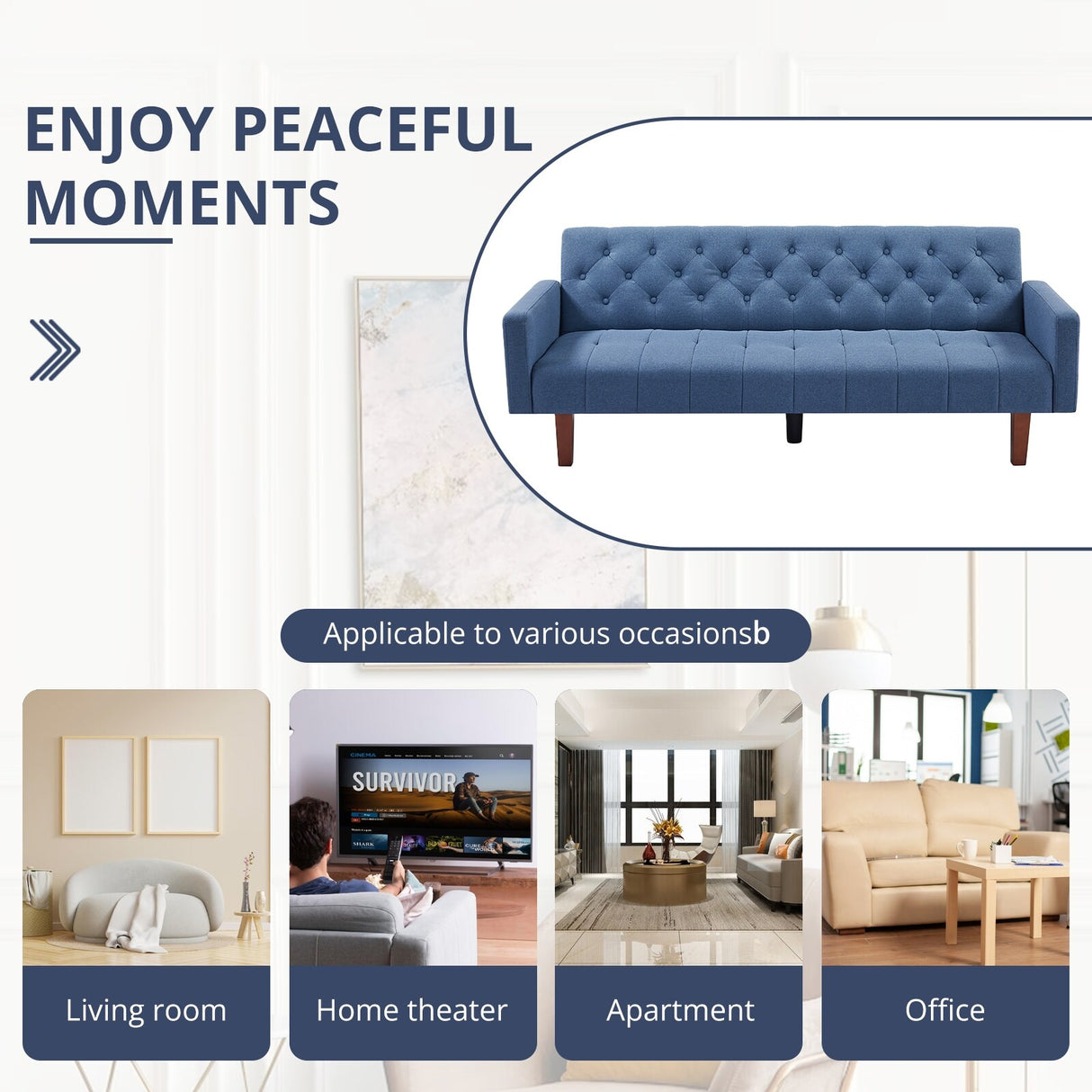 74" Velvet Futon Sofa Bed, Adjustable Backrest Convertible Loveseat Sleeper Couch with Tapered Wood Legs for Small Space