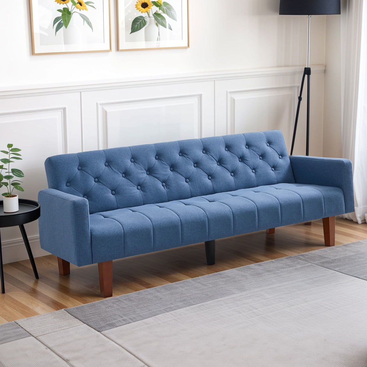 74" Velvet Futon Sofa Bed, Adjustable Backrest Convertible Loveseat Sleeper Couch with Tapered Wood Legs for Small Space