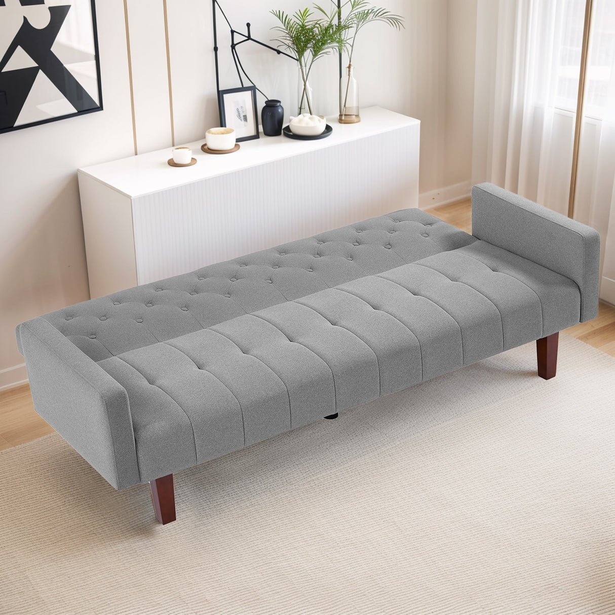 74" Velvet Futon Sofa Bed, Adjustable Backrest Convertible Loveseat Sleeper Couch with Tapered Wood Legs for Small Space