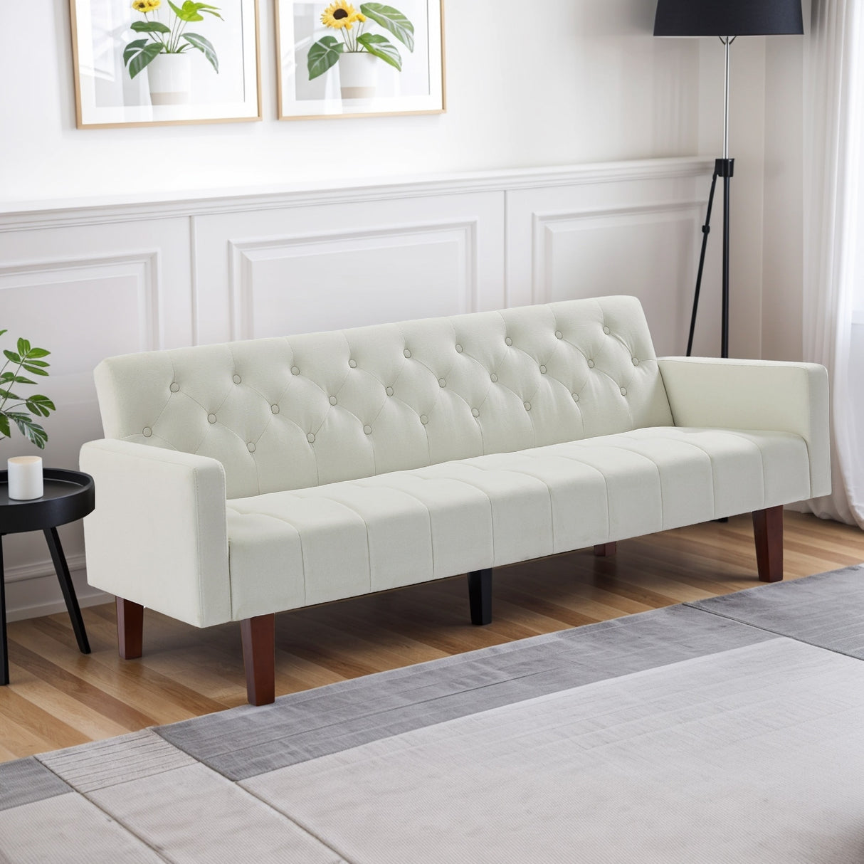 74" Velvet Futon Sofa Bed, Adjustable Backrest Convertible Loveseat Sleeper Couch with Tapered Wood Legs for Small Space