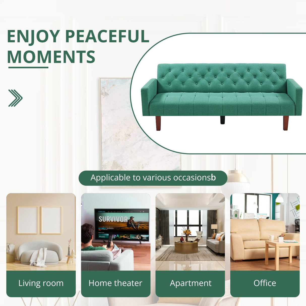 74" Velvet Futon Sofa Bed, Adjustable Backrest Convertible Loveseat Sleeper Couch with Tapered Wood Legs for Small Space