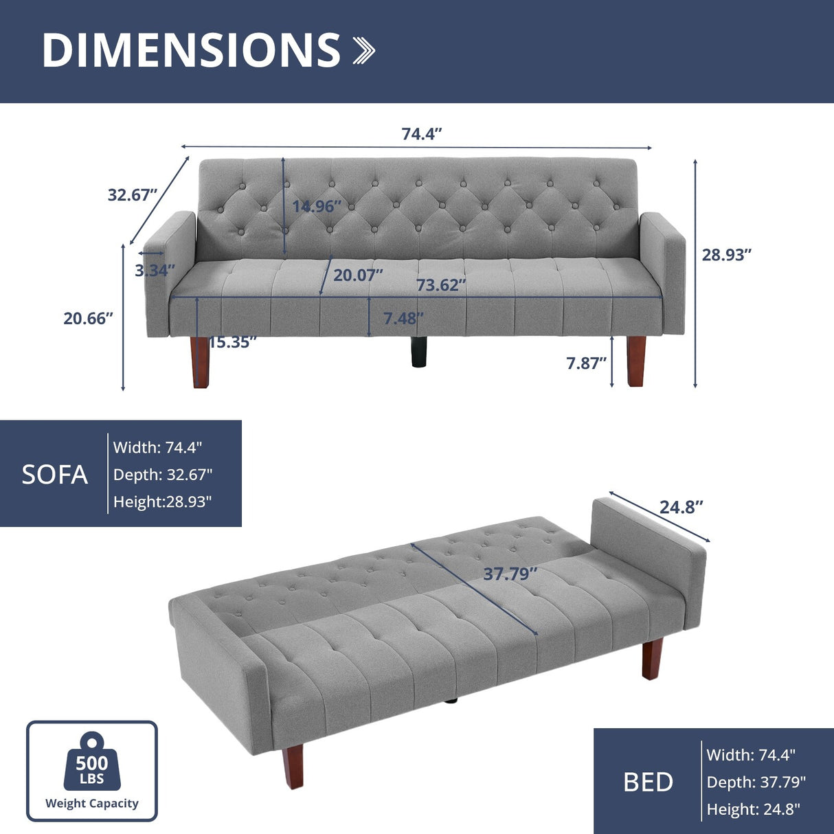 74" Velvet Futon Sofa Bed, Adjustable Backrest Convertible Loveseat Sleeper Couch with Tapered Wood Legs for Small Space