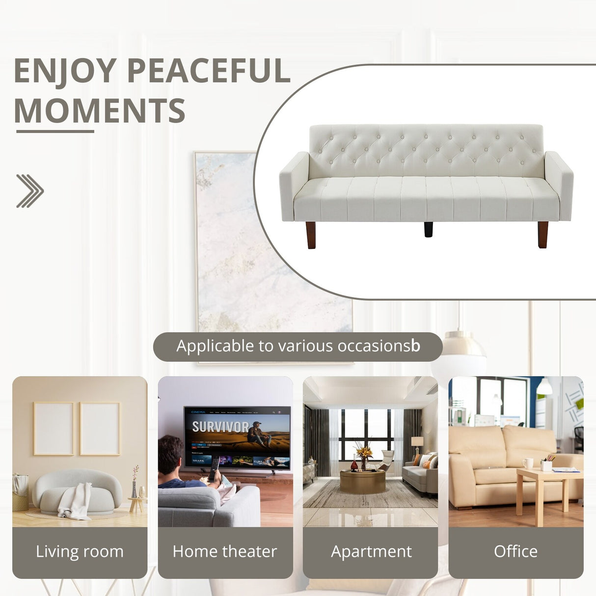 74" Velvet Futon Sofa Bed, Adjustable Backrest Convertible Loveseat Sleeper Couch with Tapered Wood Legs for Small Space