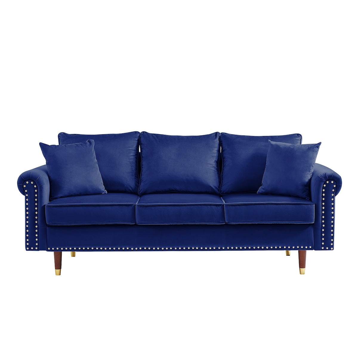 74" Velvet Sofa Couch with 2 Pillows, Modern 3 Seater Sofa with Wood Legs for Living Room and Bedroom