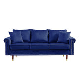 74" Velvet Sofa Couch with 2 Pillows, Modern 3 Seater Sofa with Wood Legs for Living Room and Bedroom