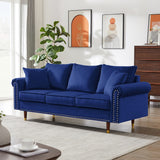 74" Velvet Sofa Couch with 2 Pillows, Modern 3 Seater Sofa with Wood Legs for Living Room and Bedroom
