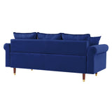 74" Velvet Sofa Couch with 2 Pillows, Modern 3 Seater Sofa with Wood Legs for Living Room and Bedroom