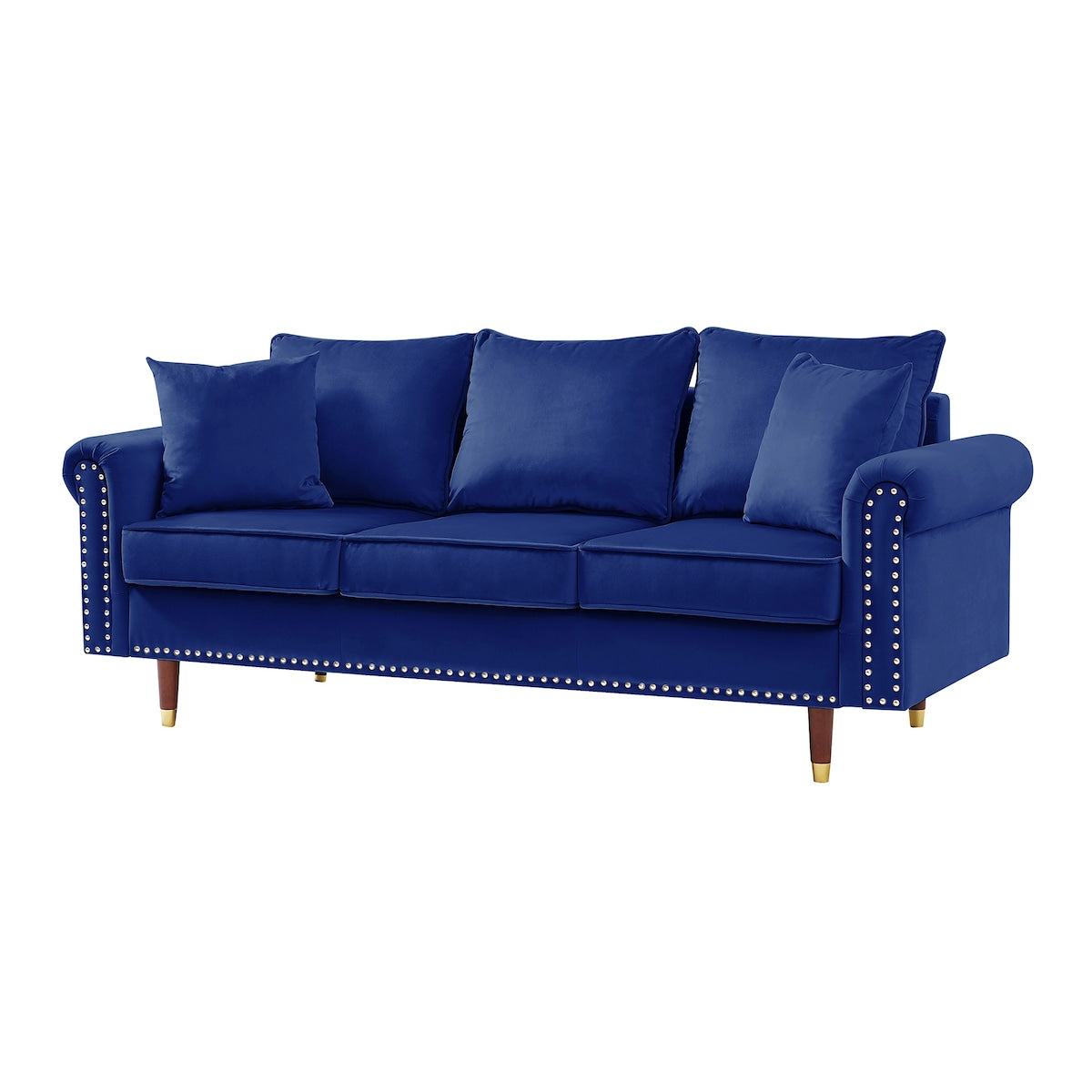 74" Velvet Sofa Couch with 2 Pillows, Modern 3 Seater Sofa with Wood Legs for Living Room and Bedroom