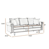 74" Velvet Sofa Couch with 2 Pillows, Modern 3 Seater Sofa with Wood Legs for Living Room and Bedroom