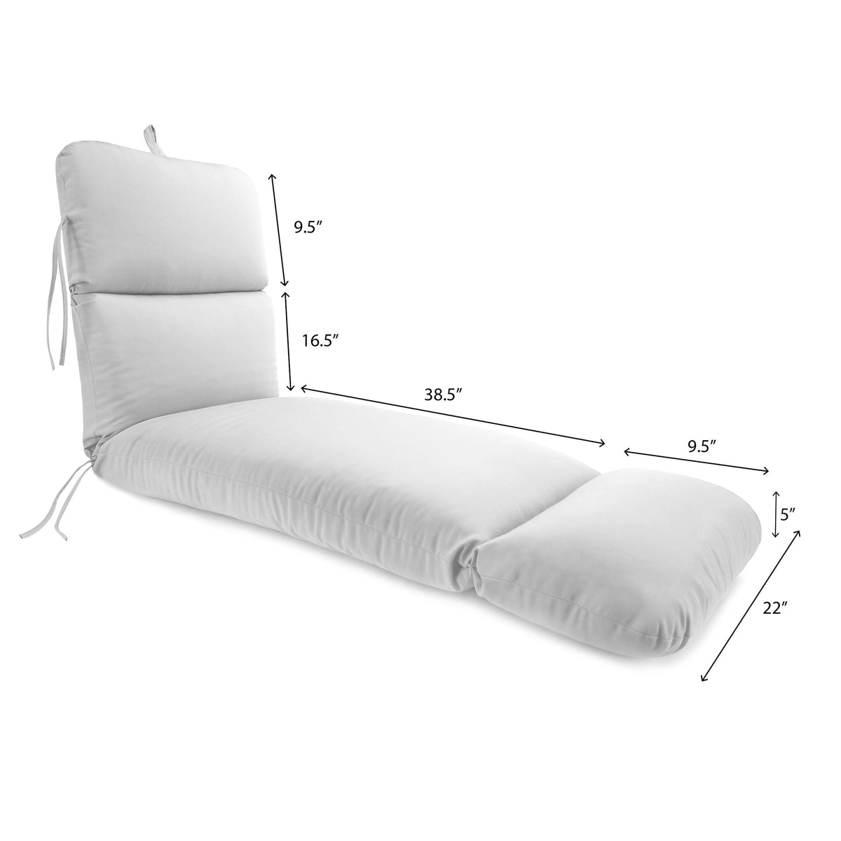 74" x 22" Grey Floral Outdoor Chaise Lounge Cushion with Ties and Loop