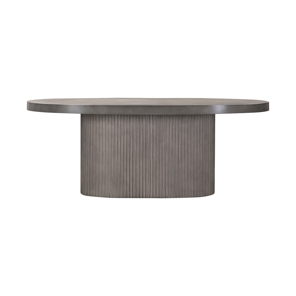 75 Inch Modern Concrete Oval Dining Table, Fluted Platform Base, Gray Tone