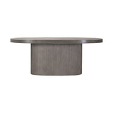 75 Inch Modern Concrete Oval Dining Table, Fluted Platform Base, Gray Tone