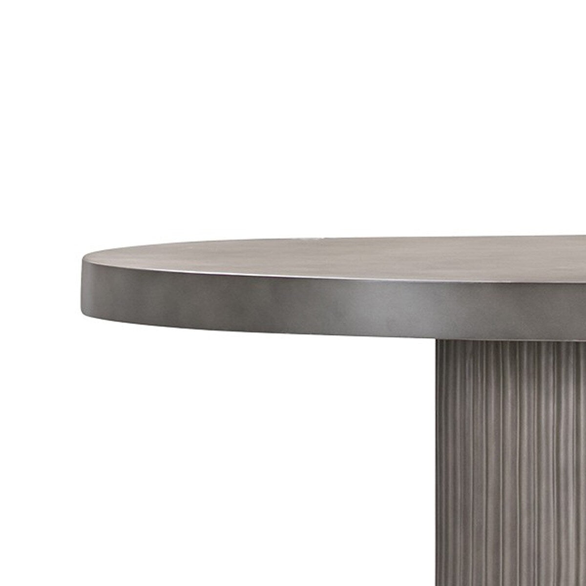 75 Inch Modern Concrete Oval Dining Table, Fluted Platform Base, Gray Tone