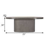 75 Inch Modern Concrete Oval Dining Table, Fluted Platform Base, Gray Tone