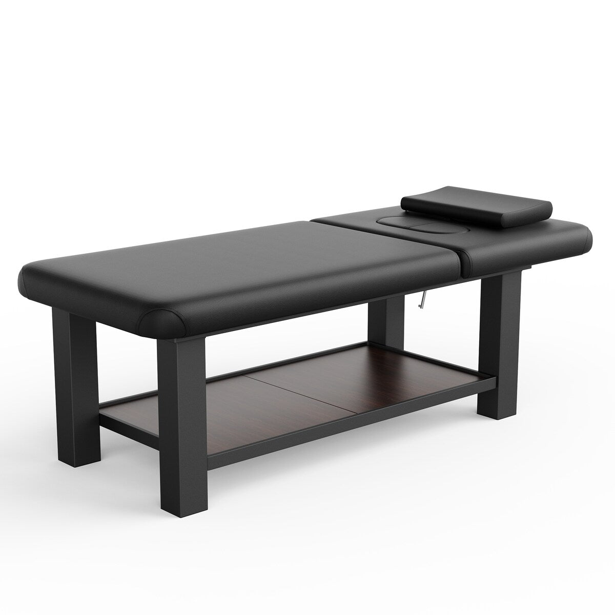 75-Inch Modern Massage Bed with Four Block Legs, Lower Shelf, Black