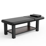 75-Inch Modern Massage Bed with Four Block Legs, Lower Shelf, Black