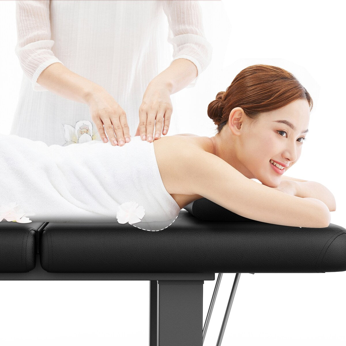 75-Inch Modern Massage Bed with Four Block Legs, Lower Shelf, Black