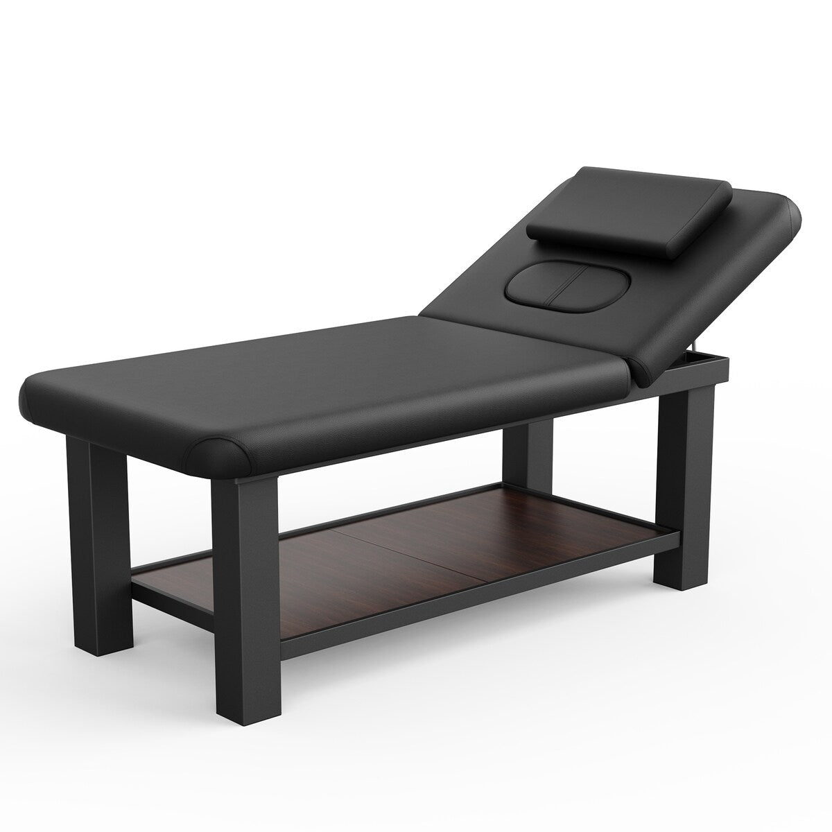 75-Inch Modern Massage Bed with Four Block Legs, Lower Shelf, Black