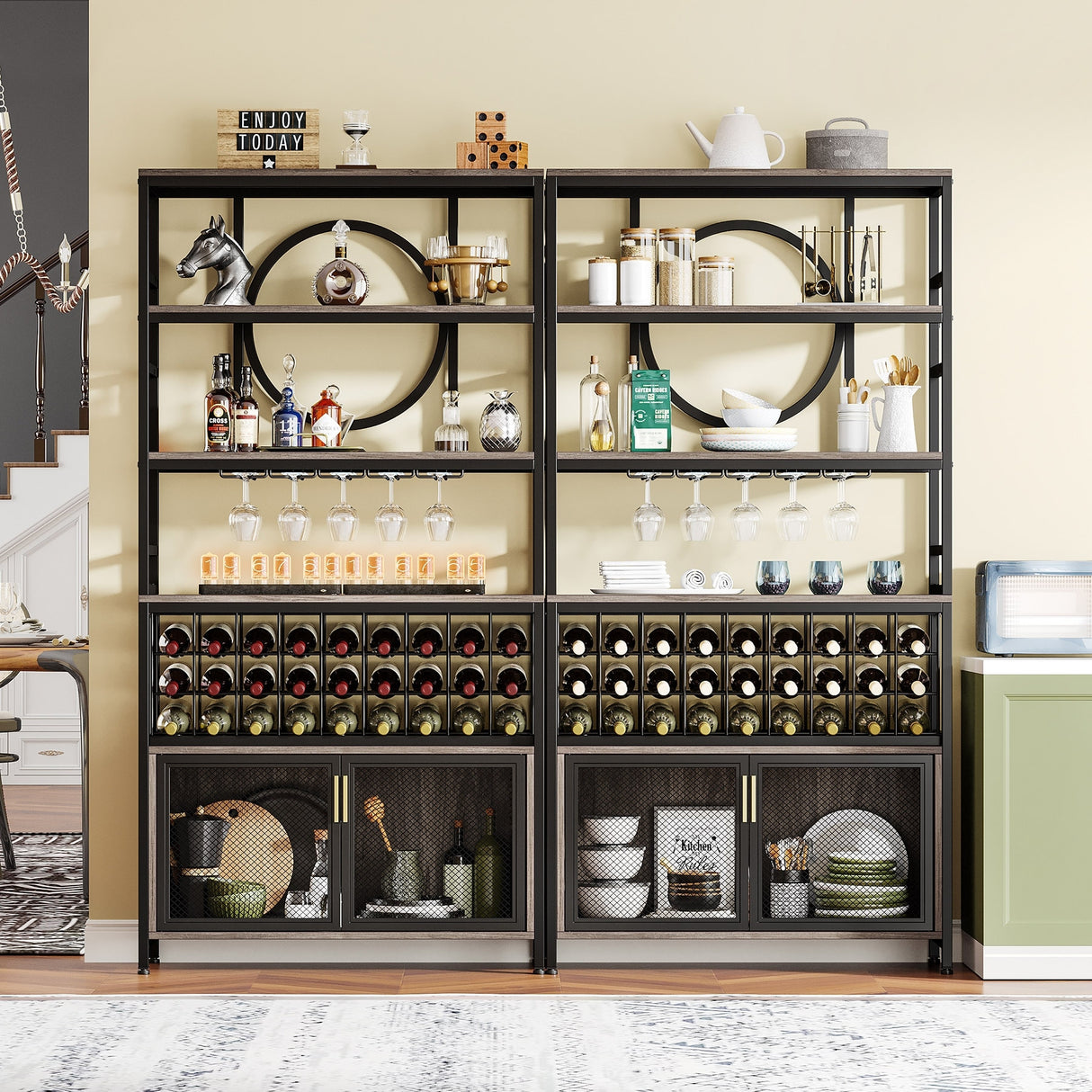 75 Inch Tall Wine Bar Cabinet 27-Bottle Industrial Liquor Cabinet for Living Room, Home Bar