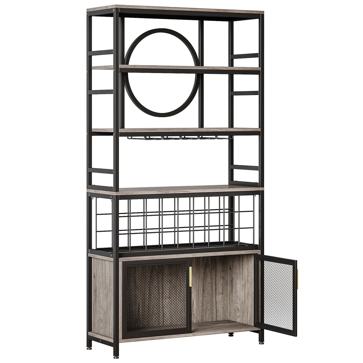 75 Inch Tall Wine Bar Cabinet 27-Bottle Industrial Liquor Cabinet for Living Room, Home Bar