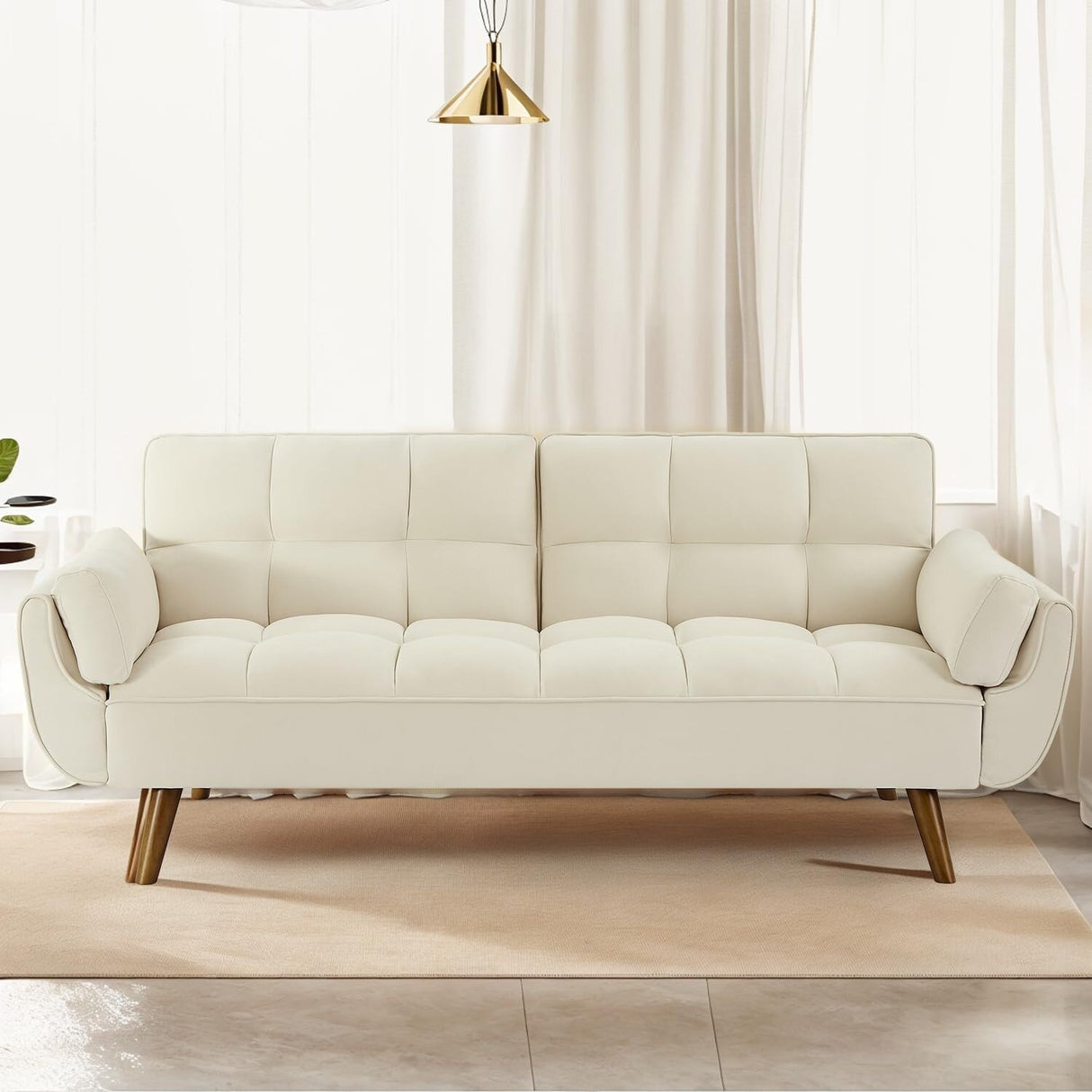 75.39 IN. Futon Sofa Bed, Convertible Upholstered Couch Sleeper with Reclining Sleeper Split Tufted Back