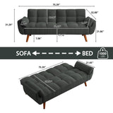 75.39 IN. Futon Sofa Bed, Convertible Upholstered Couch Sleeper with Reclining Sleeper Split Tufted Back