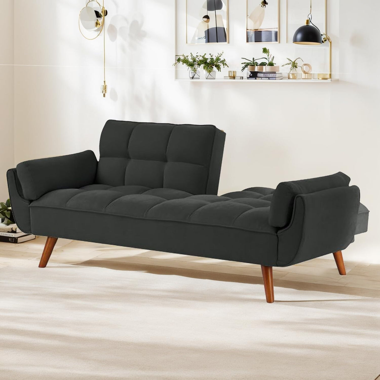 75.39 IN. Futon Sofa Bed, Convertible Upholstered Couch Sleeper with Reclining Sleeper Split Tufted Back