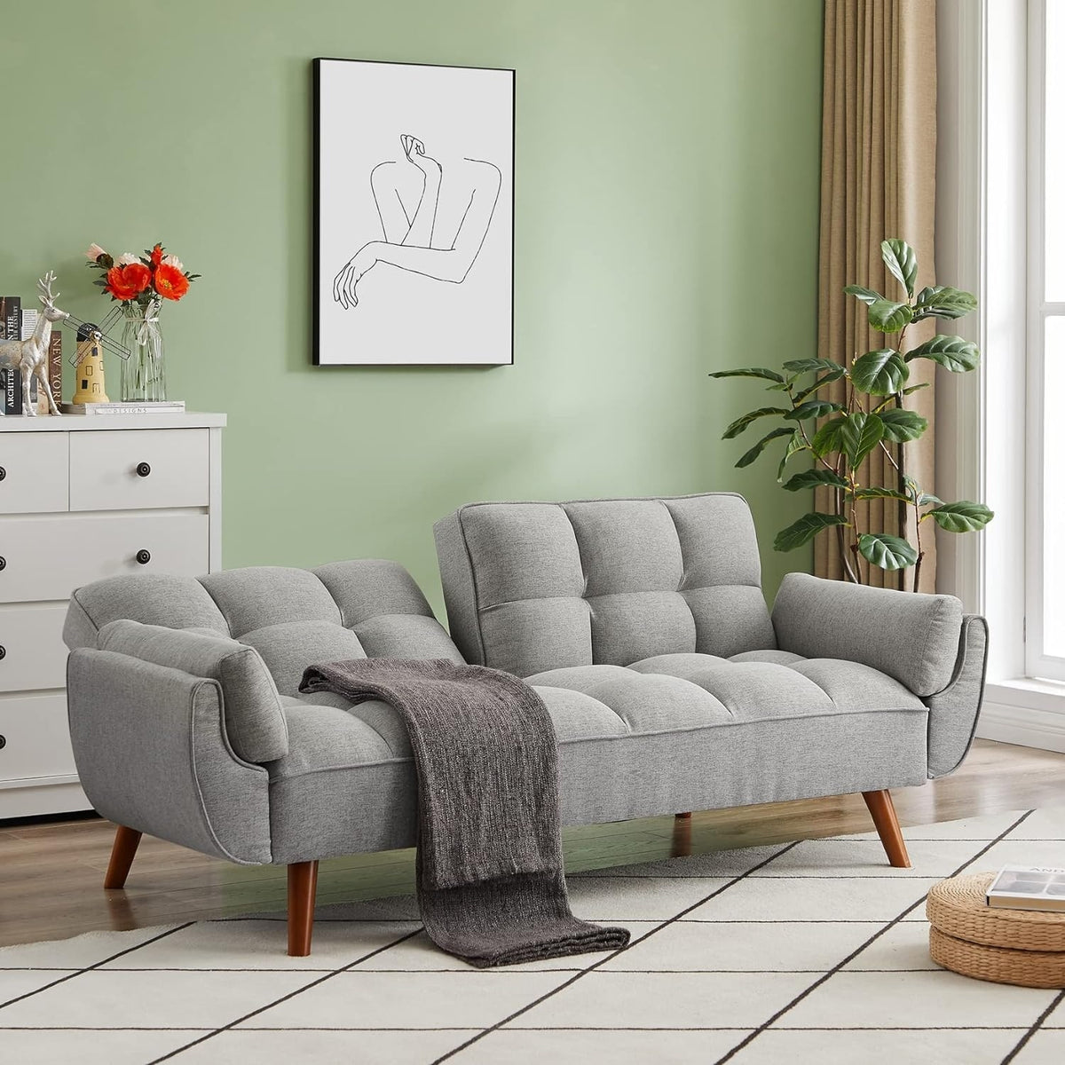 75.39" Futon Sofa Bed, Convertible Folding Futon Couch Recliner Lounge
