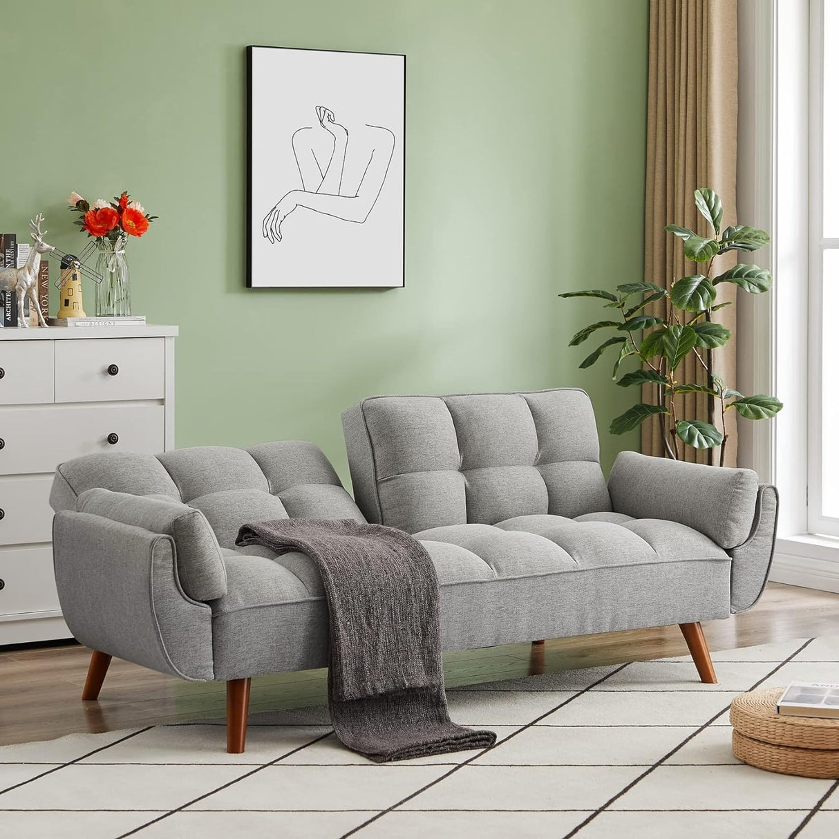 75.39" Futon Sofa Bed, Convertible Folding Futon Couch Recliner Lounge For Living Room With 2 Pillow/Armrest