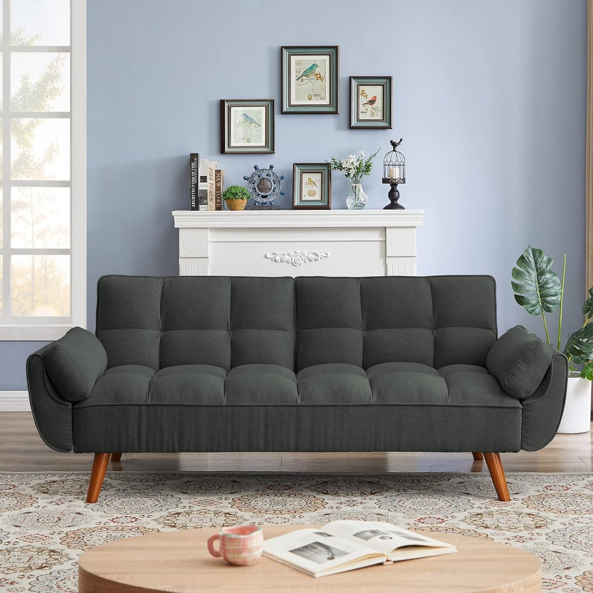 75.39" Futon Sofa Bed, Convertible Folding Futon Couch Recliner Lounge For Living Room With 2 Pillow/Armrest