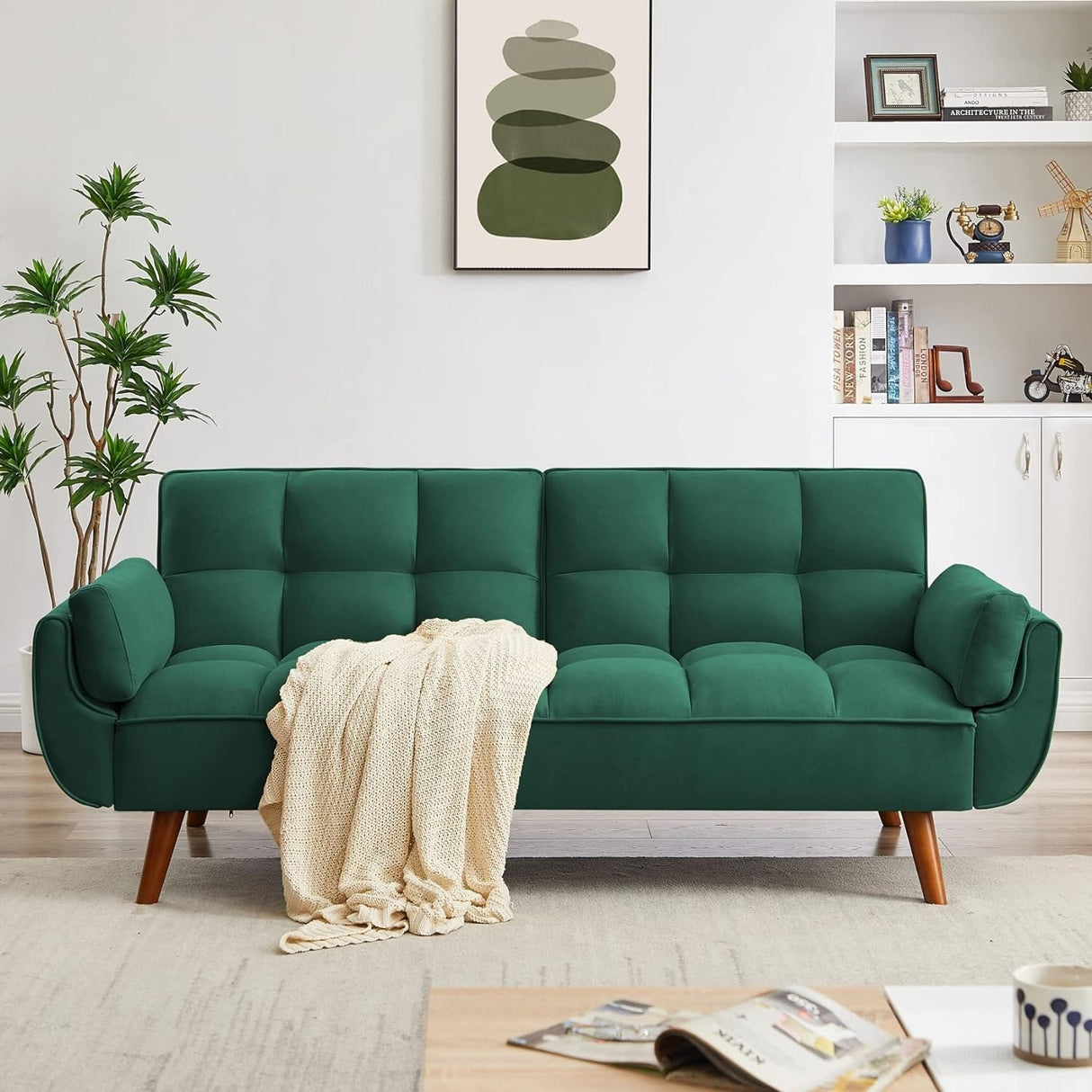 75.39" Futon Sofa Bed, Convertible Folding Futon Couch Recliner Lounge For Living Room With 2 Pillow/Armrest