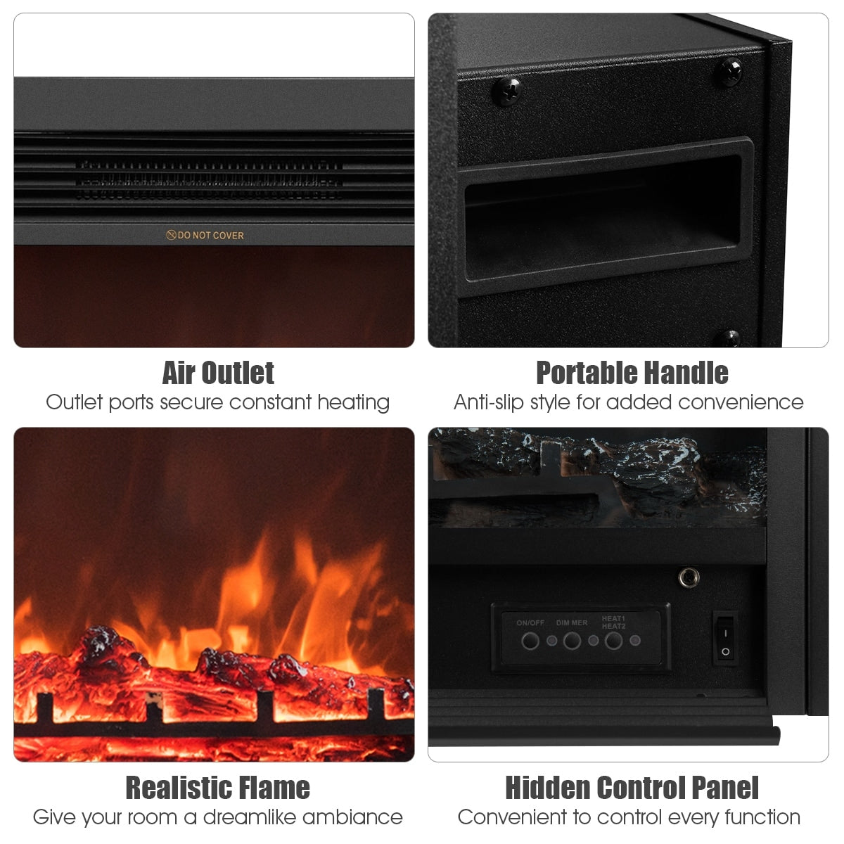 750-1500W Electric Adjustable Heater Fireplace