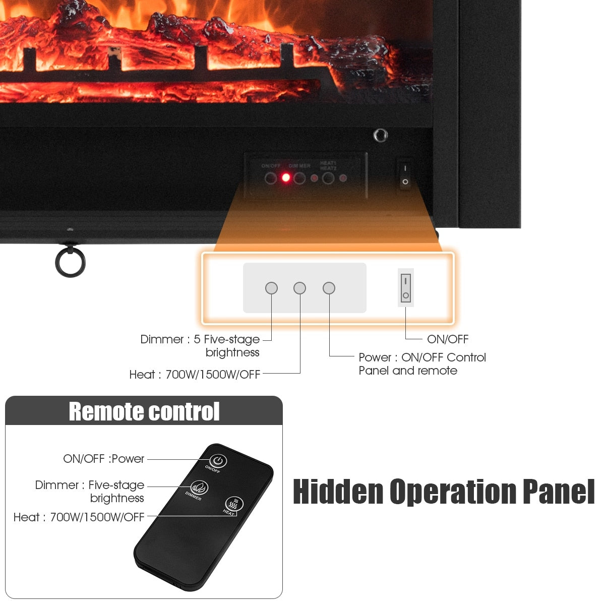 750-1500W Electric Adjustable Heater Fireplace