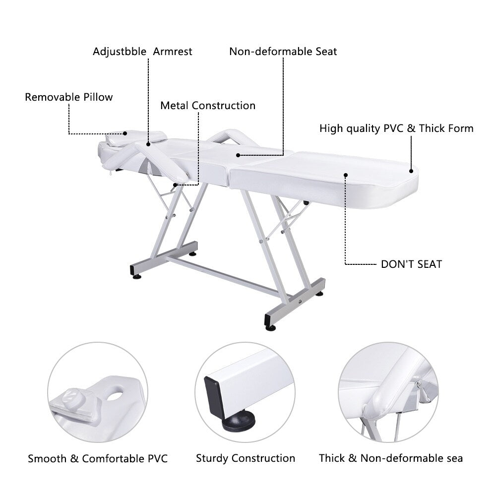 75" Adjustable Beauty Salon Spa Massage Bed Tattoo Chair White