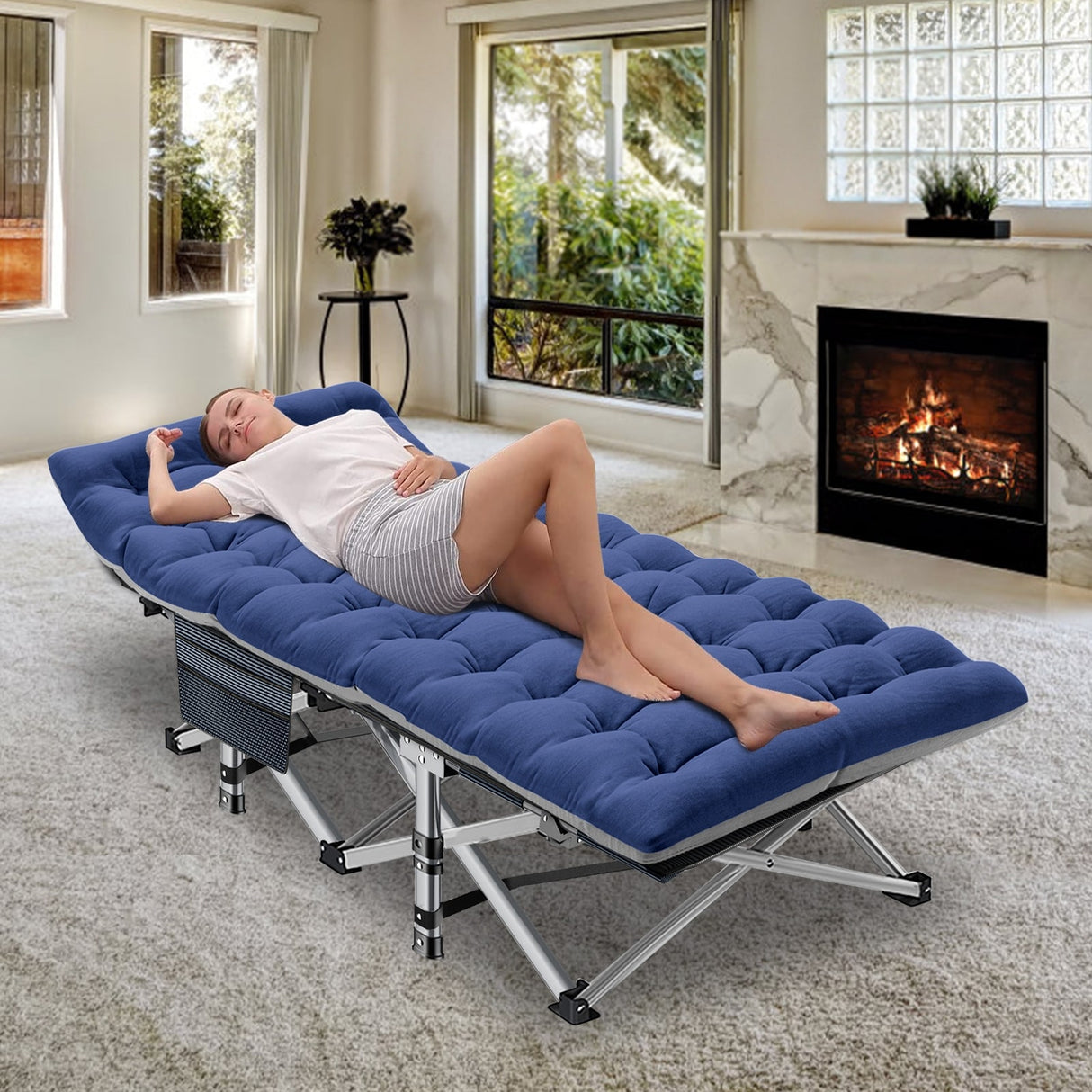 75" Folding Camping Bed with 3.3 Inch Mattress, Portable Sleeping Cot