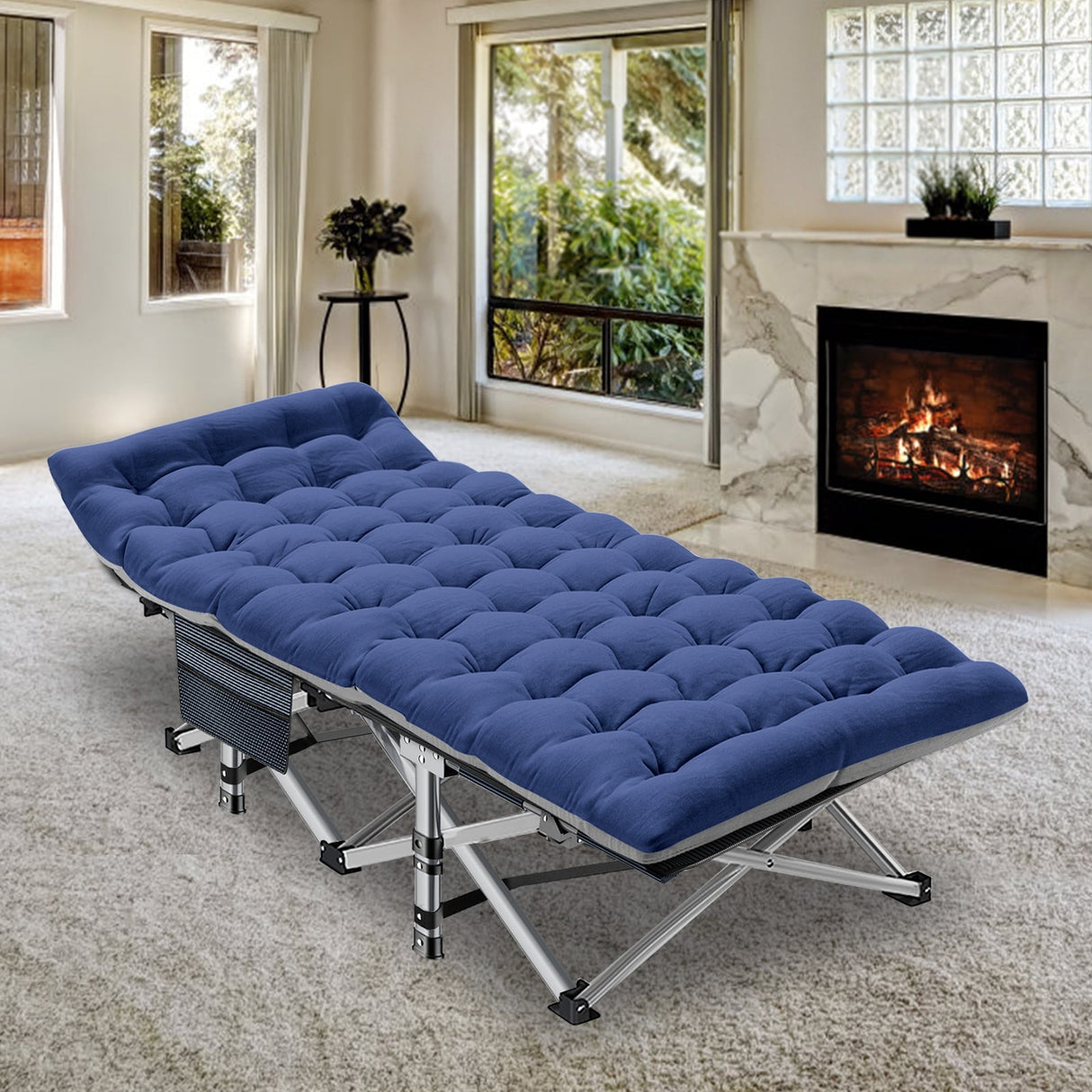 75" Folding Camping Bed with 3.3 Inch Mattress, Portable Sleeping Cot
