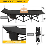 75" Folding Camping Bed with 3.3 Inch Mattress, Portable Sleeping Cot