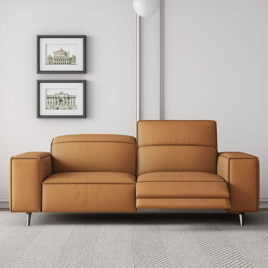76.77'' Modern Leather Recliner Sofa, Power Reclining, Adjustable, Ergonomic Design, Living Room Furniture