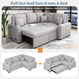 76.7"Sectional Sleeper Sofa with USB Charging Port, Pull-Out Sofa Bed with 3 Pillows, L-Shape Chaise,Grey