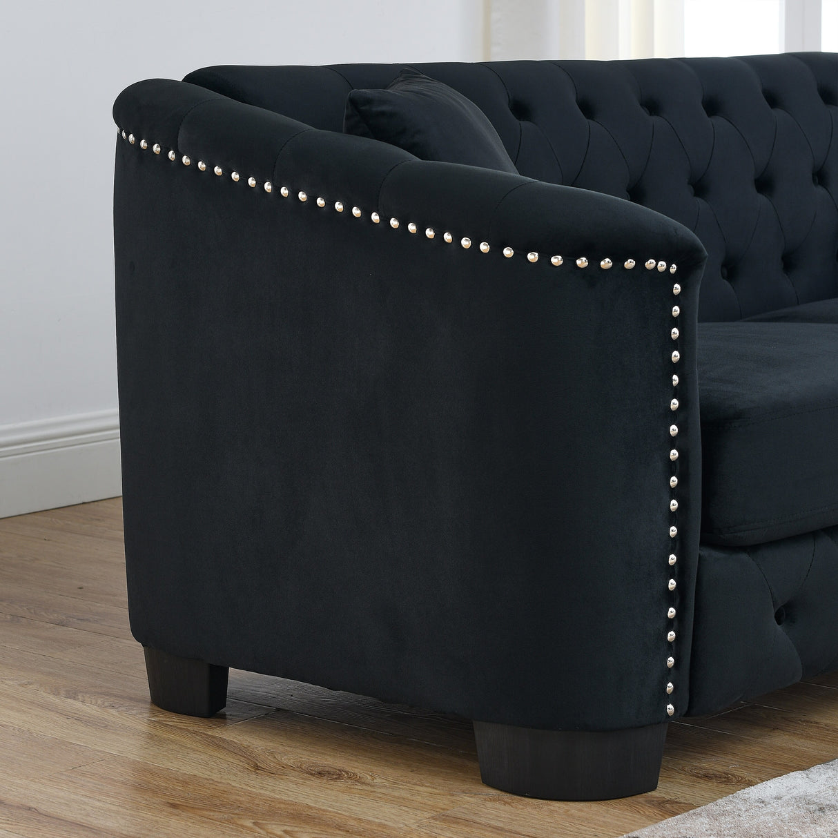 77-Inch Modern Chesterfield Velvet Sofa, 3-Seater Sofa, Upholstered Tufted Backrests with Nailhead Arms and 2 Cushions for Livin