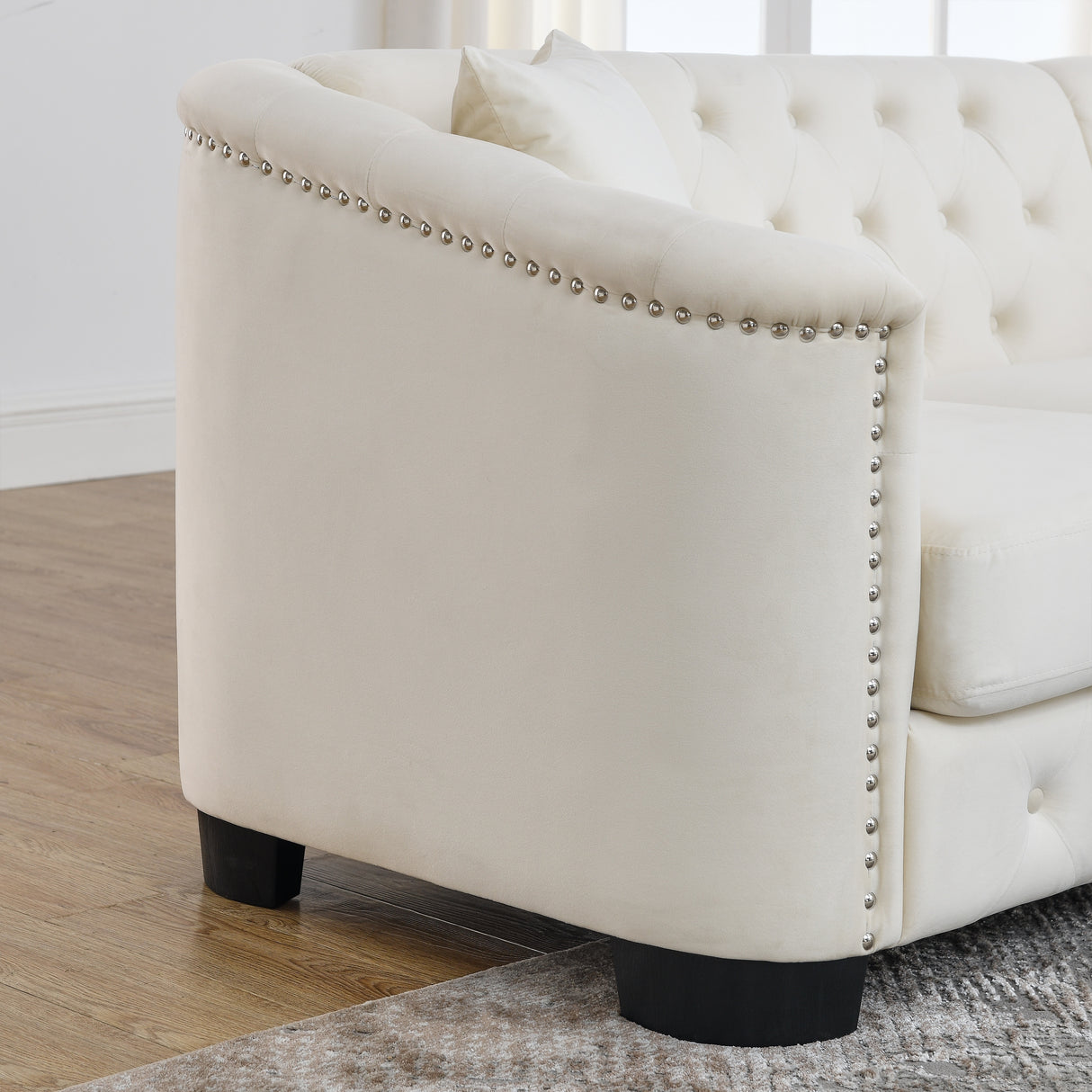 77-Inch Modern Chesterfield Velvet Sofa, 3-Seater Sofa, Upholstered Tufted Backrests with Nailhead Arms and 2 Cushions for Livin