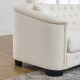 77-Inch Modern Chesterfield Velvet Sofa, 3-Seater Sofa, Upholstered Tufted Backrests with Nailhead Arms and 2 Cushions for Livin