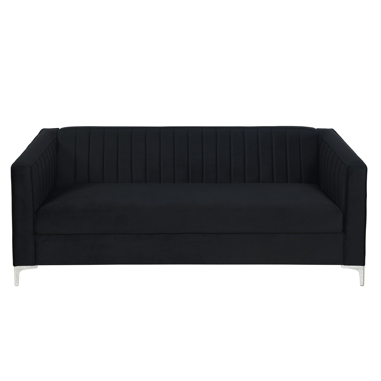 77" Velvet Upholstered Loveseat Sofa, Comfortable Thick Cusion Seat Sofa with Vertical Striped Decoration and Metal Legs