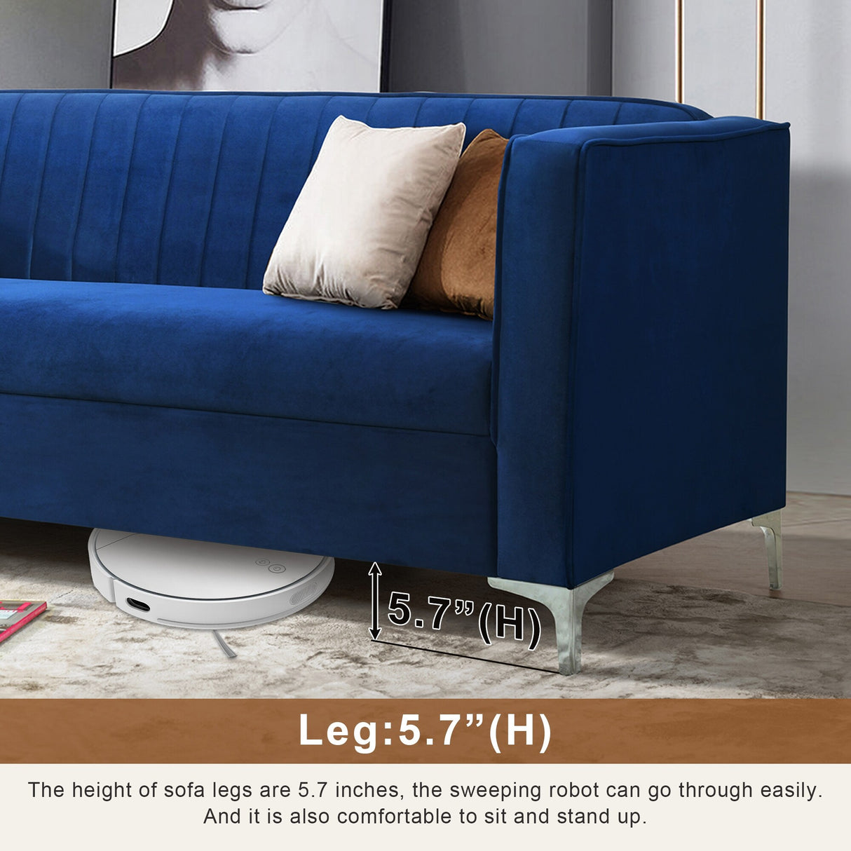 77" Velvet Upholstered Loveseat Sofa, Comfortable Thick Cusion Seat Sofa with Vertical Striped Decoration and Metal Legs
