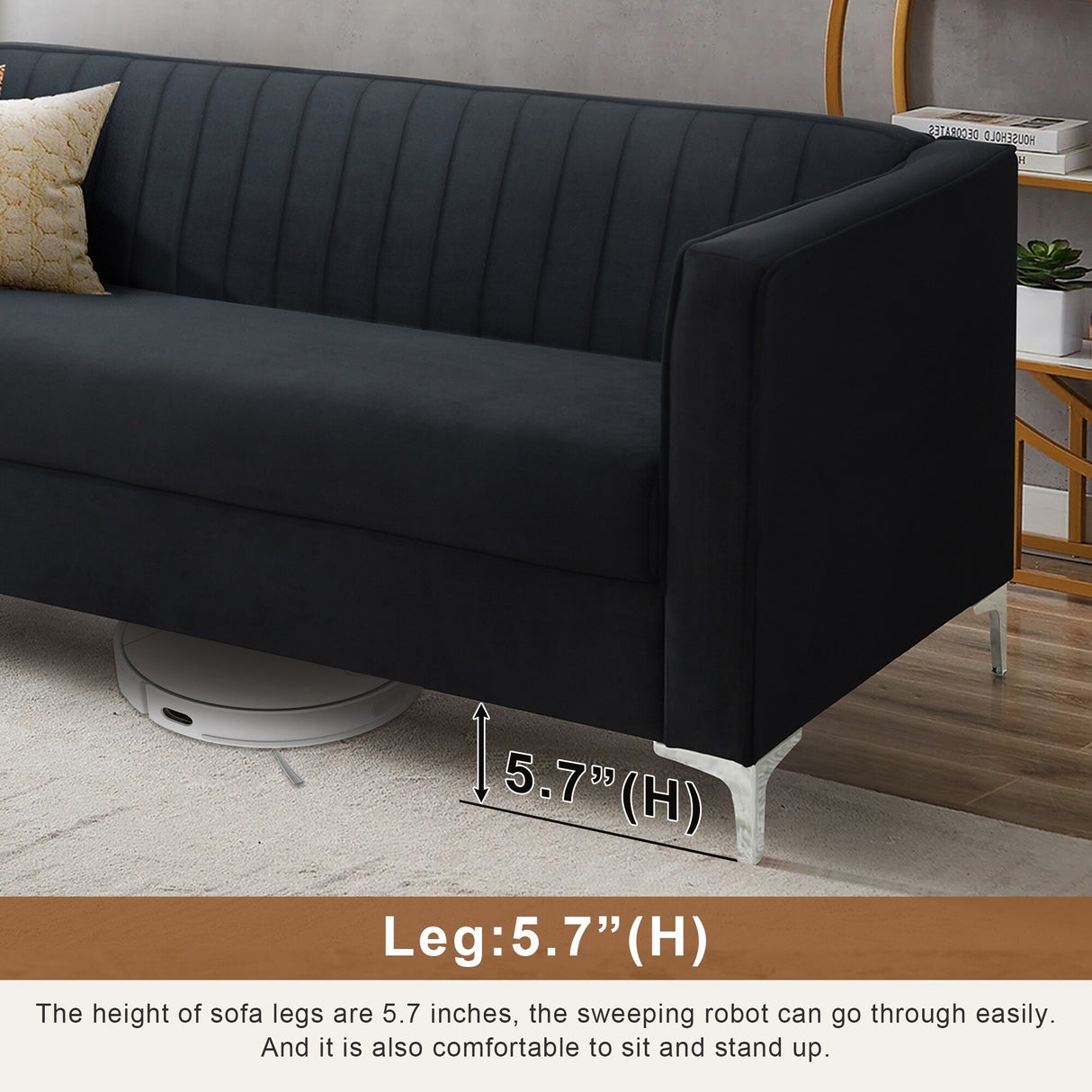 77" Velvet Upholstered Loveseat Sofa, Comfortable Thick Cusion Seat Sofa with Vertical Striped Decoration and Metal Legs
