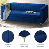77" Velvet Upholstered Loveseat Sofa, Comfortable Thick Cusion Seat Sofa with Vertical Striped Decoration and Metal Legs