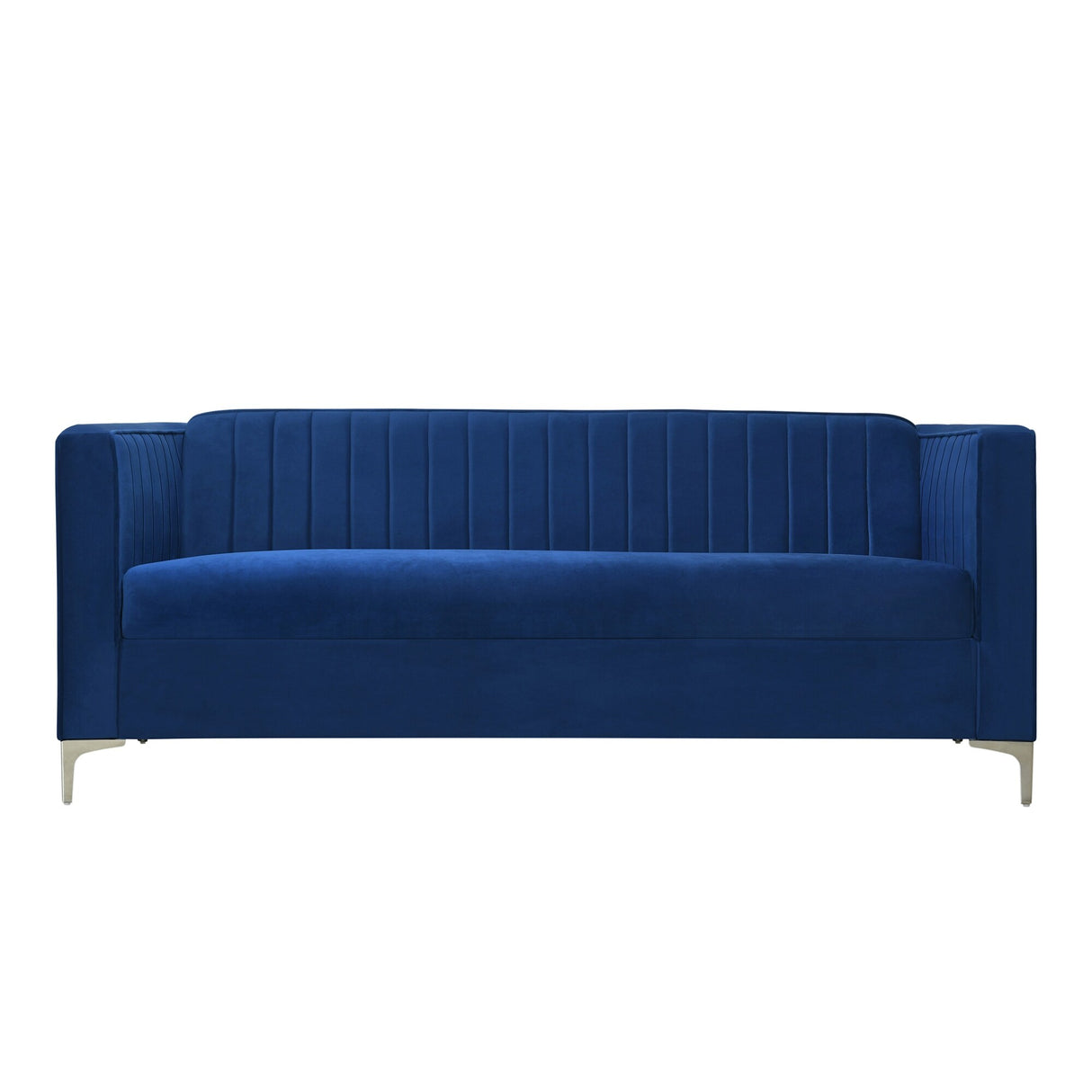 77" Velvet Upholstered Loveseat Sofa, Comfortable Thick Cusion Seat Sofa with Vertical Striped Decoration and Metal Legs