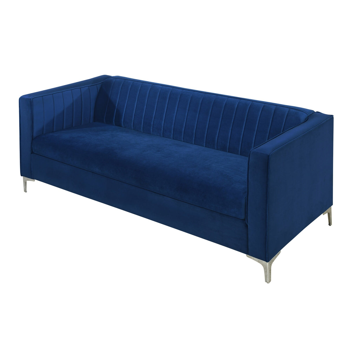 77" Velvet Upholstered Loveseat Sofa, Comfortable Thick Cusion Seat Sofa with Vertical Striped Decoration and Metal Legs